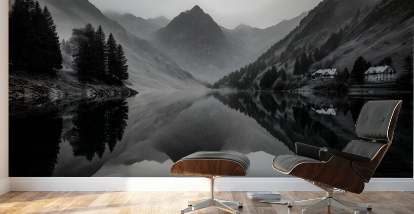 The Mirror Of Solitude - Monochrome Landscape Art Prints Wall Murals