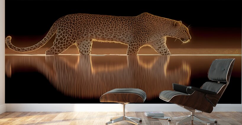 Nocturnal Grace – Cheetah Reflection Print Wall Murals