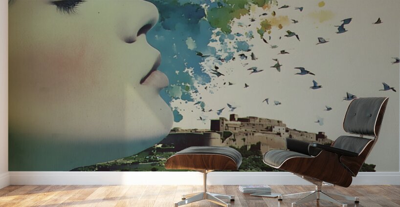 Memories in Blue – Vintage Collage Poster Art Print Wall Murals