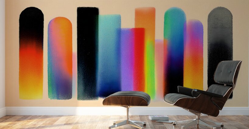 Chromatic Towers – Gradient Bar Abstract Print Wall Murals