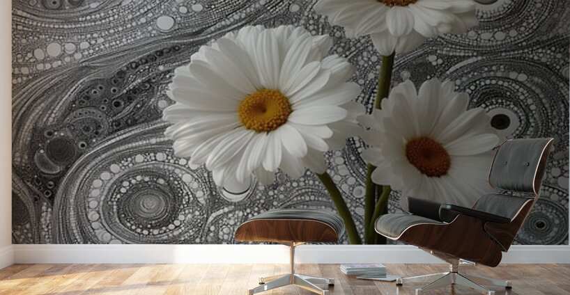 Gerbera – Daisy Flowers in Cosmic Pattern Print Wall Murals