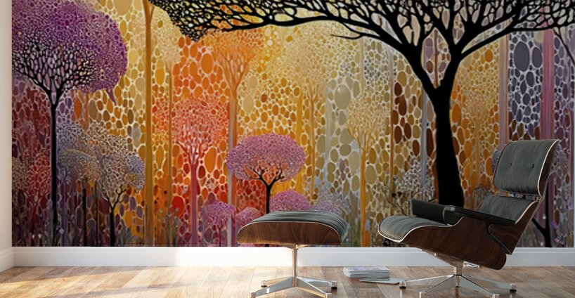 Lilywood Twilight – Mosaic Forest Reflection Print Wall Murals