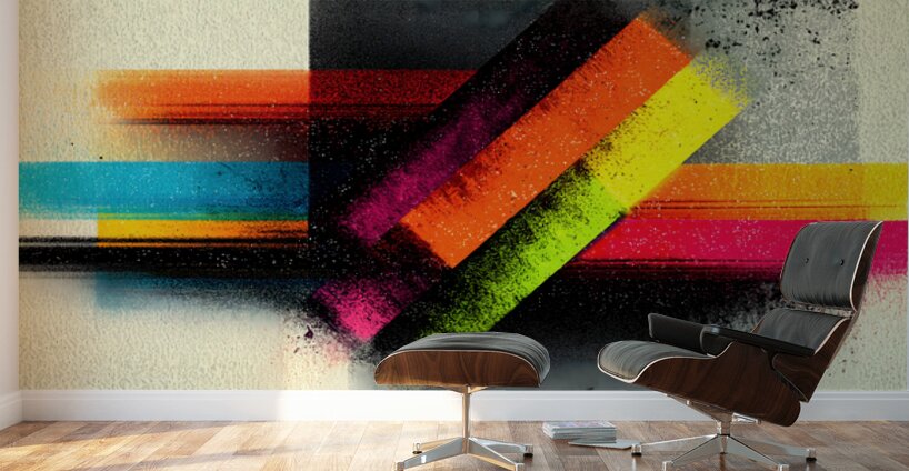 Chromatic Shift – Diagonal Neon Bar Abstract Print Wall Murals