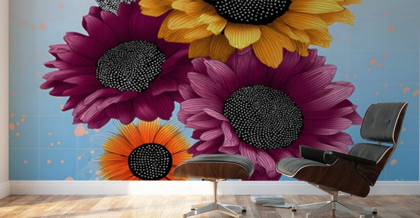 Orbiting Sunflowers – Modern Pop Botanical Print Wall Murals