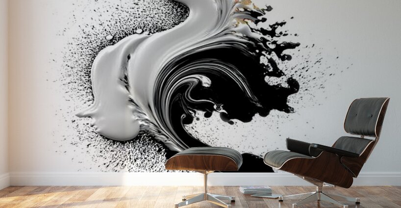 Ink Seraph – Monochrome Plume with Color Spark Print Wall Murals