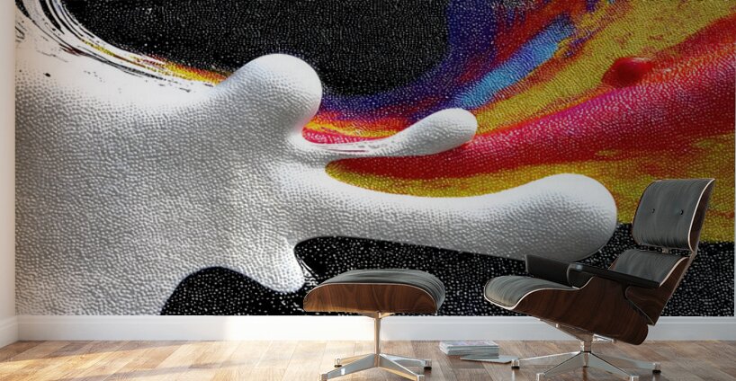 Chromatic Surge – White Splash Abstract Art Print Wall Murals