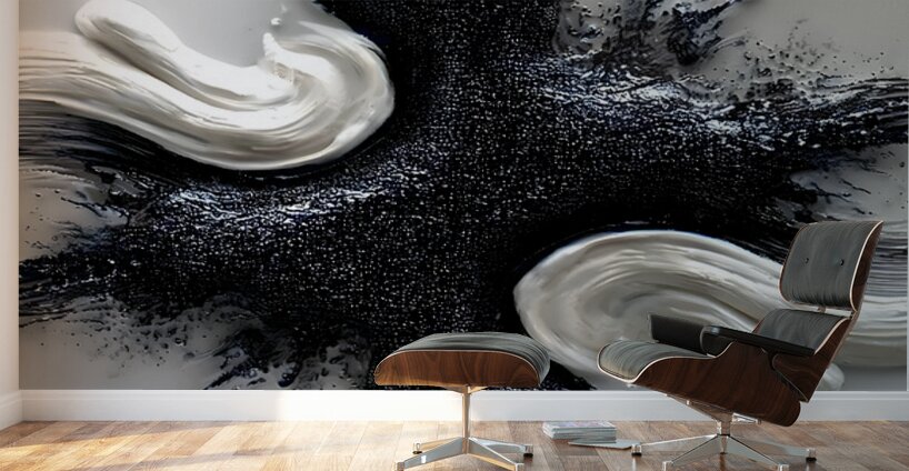 Ivory & Onyx Collision – Abstract Paint Splash Print Wall Murals