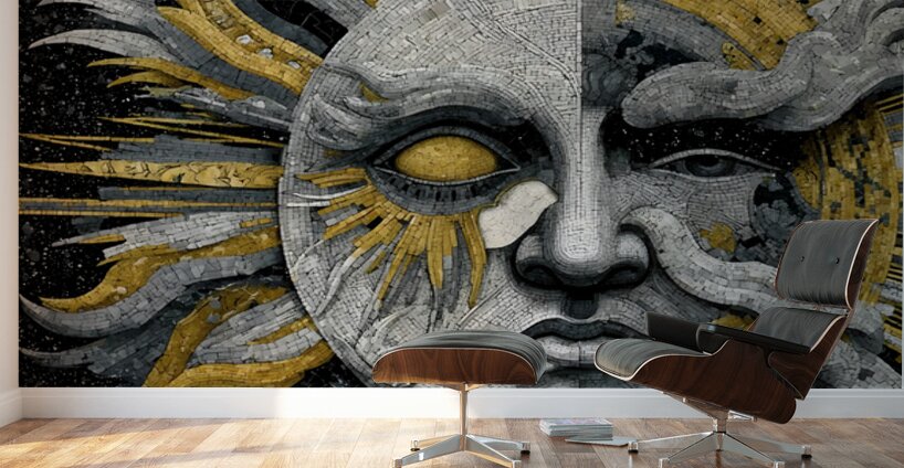 Gilded Sun  Silver Moon – Celestial Wall Art Print Wall Murals