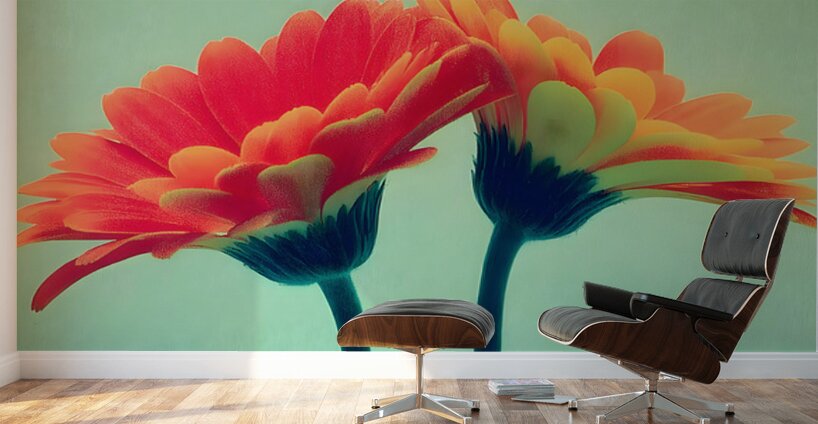 Sunlit Gerberas – Modern Botanical Art Print Wall Murals