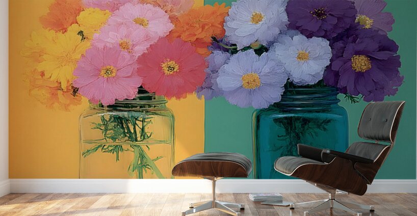Sunny Duo – Pastel Pop Bouquet Print Wall Murals