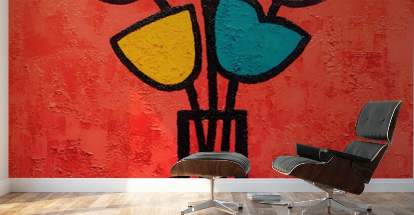 Tulip Pop – Retro Floral Outline Print Wall Murals