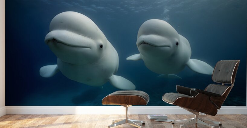 Arctic Companions – Beluga Whales Print Wall Murals