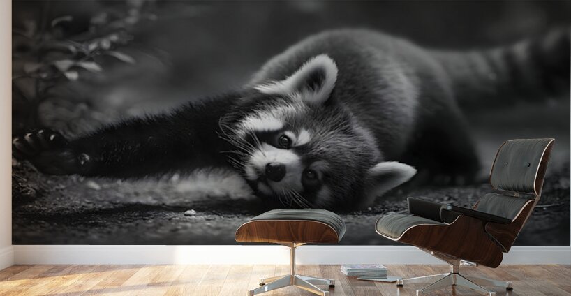 Morning Stretch – Red Panda Monochrome Print Wall Murals