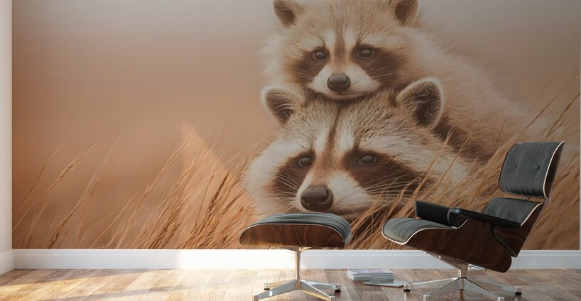 Golden Field – Raccoon Duo Print Wall Murals