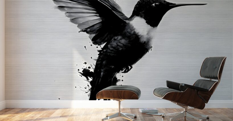 Inkflight – Monochrome Hummingbird Print Wall Murals