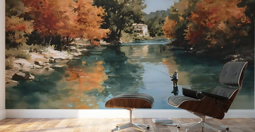 Autumn Drift - River Fly Fishing Print Wall Murals
