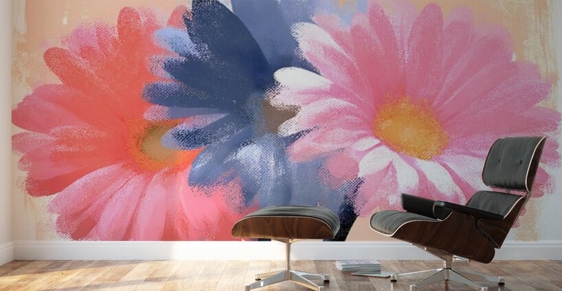 Cotton Candy Gerbera – Pink Blue Daisy Print Wall Murals