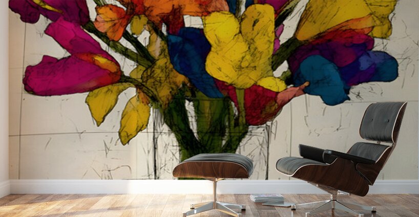 Rainbow Bouquet – Vibrant Floral Still Life Print Wall Murals