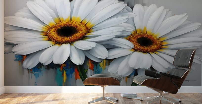 Dripping Daisies – Melting Floral Art Print Wall Murals