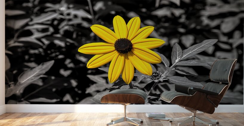 Golden Defiance – Yellow Flower in Monochrome Field Print Wall Murals