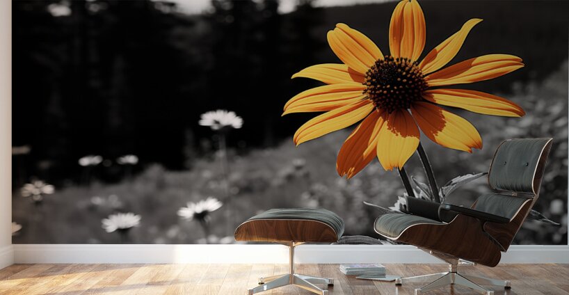 Wild Solitude – Orange Flower in Mountain Meadow Print Wall Murals