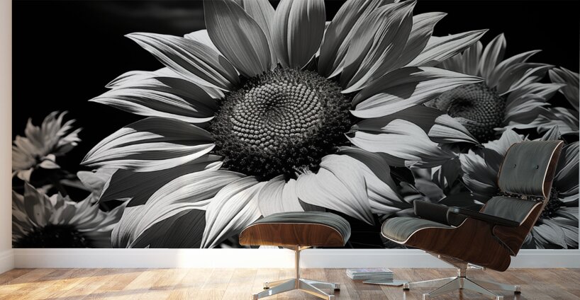 Golden Accent – Part-Color Sunflower Study Print Wall Murals