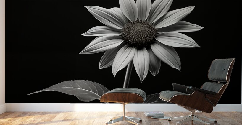 Quiet Majesty – Monochrome Sunflower Study Print Wall Murals