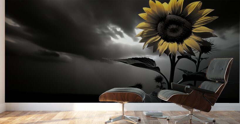 Hope in Bloom – Selective Color Sunflower Print Wall Murals