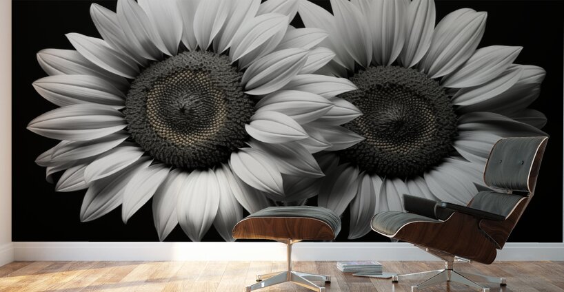 Twin Souls – Monochrome Sunflower Pair Print Wall Murals