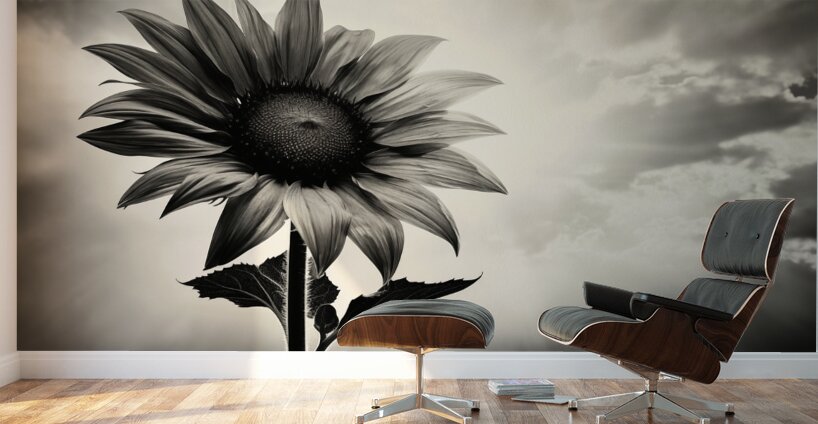 Standing Tall – Sunflower Monochrome Landscape Print Wall Murals