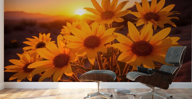 Sunset Sunflowers – Golden Hour Botanical Art Print Wall Murals