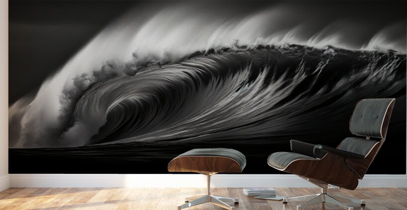 Tempest Curve – Black & White Ocean Wave Print Wall Murals