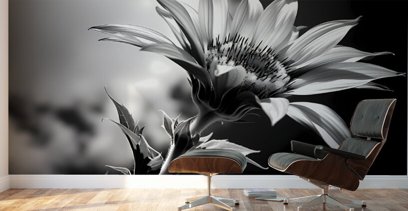 Sunflower Monochrome – Black & White Botanical Study Wall Murals