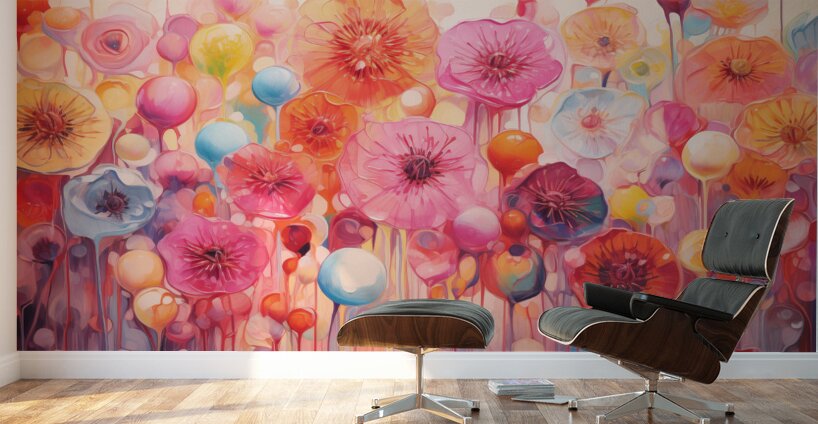 Bloom Voltage – Abstract Floral Field Print Wall Murals