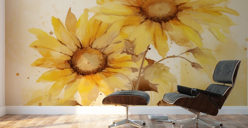 Sunlit Petals – Watercolor Sunflower Art Print Wall Murals