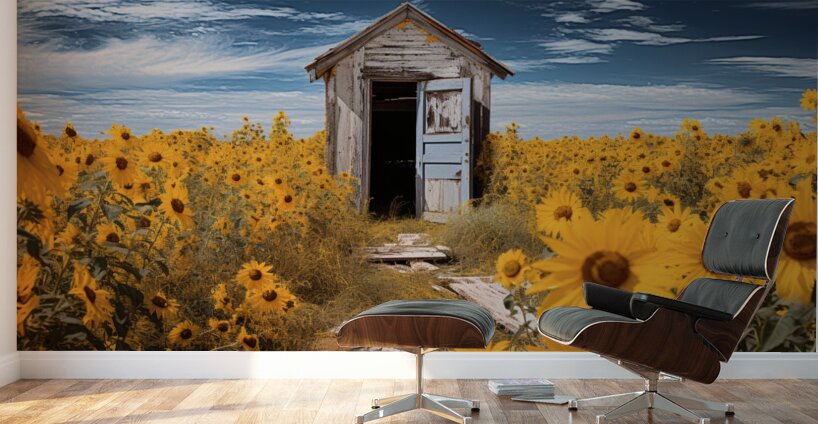 Shed - Sunflower Field Cottage Art Prints Wall Murals
