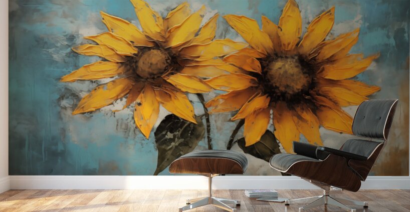 Allure - Sunflower Duo - Modern Floral Art Prints Wall Murals