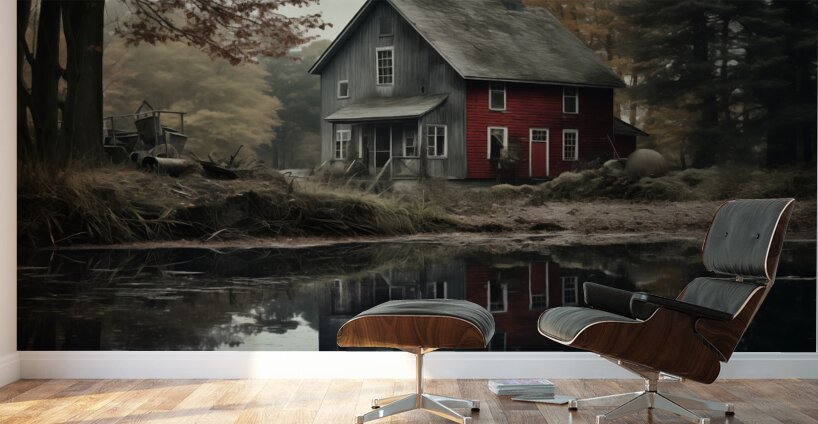 Farmhouse – Rustic Country Landscape Art Print Wall Murals