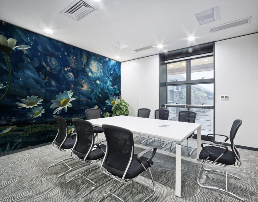 Stardust And Petals - Midnight Blue Floral Art Prints Wall Printing