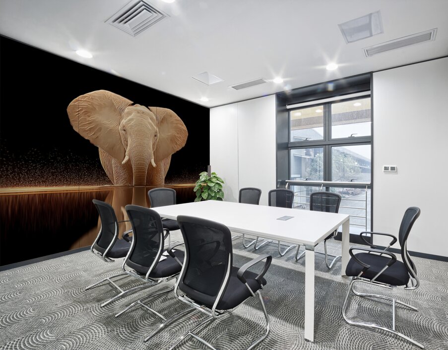 Golden Stillness – Elephant Reflection Print Wall Printing