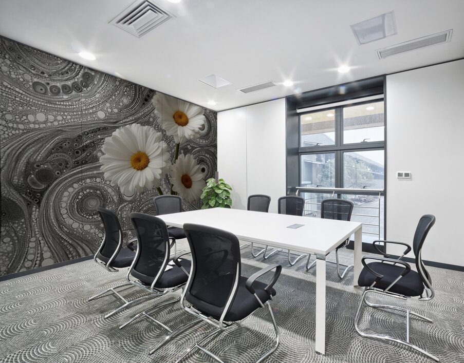 Gerbera – Daisy Flowers in Cosmic Pattern Print Wall Printing