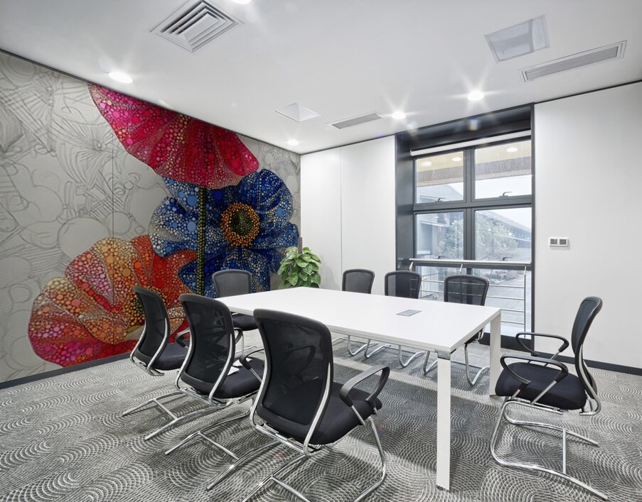 Cosmic Petals – Pink and Blue Pop Art Floral Print Wall Printing