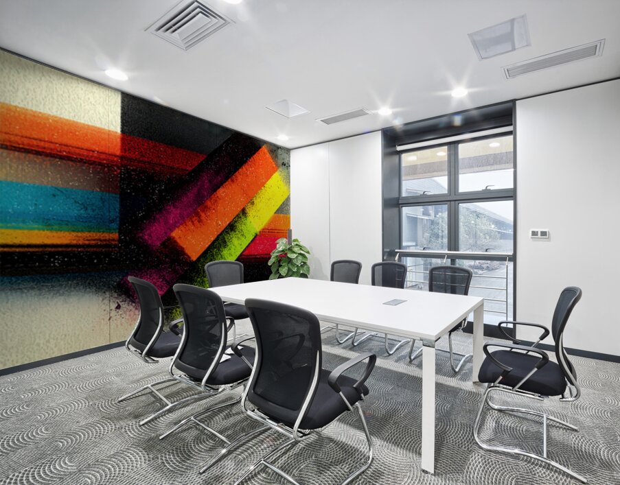 Chromatic Shift – Diagonal Neon Bar Abstract Print Wall Printing