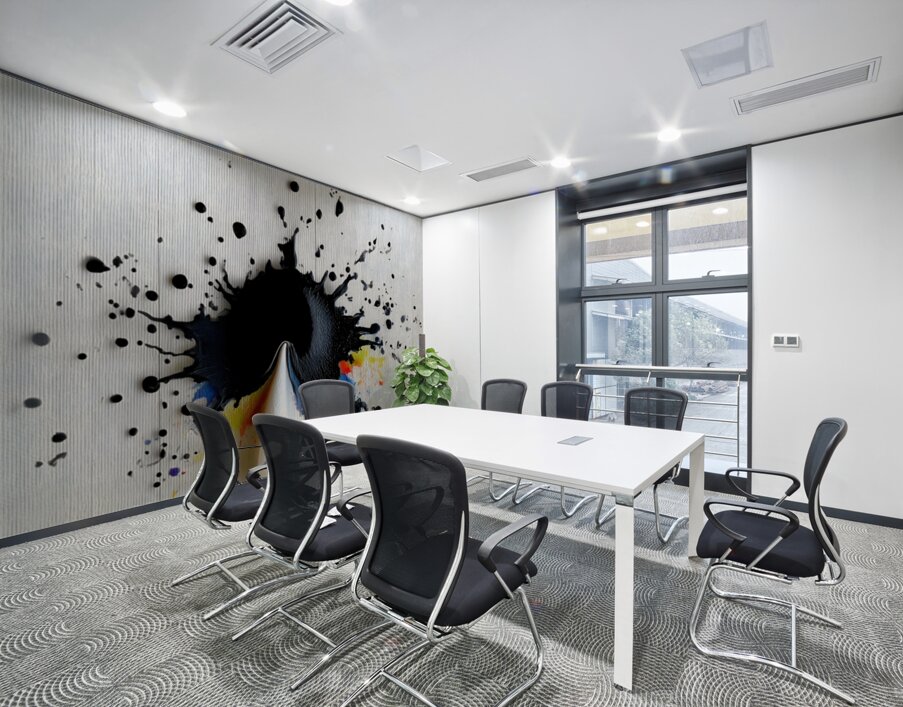 Impact Point – Monochrome Burst with Royal Accents Print Wall Printing
