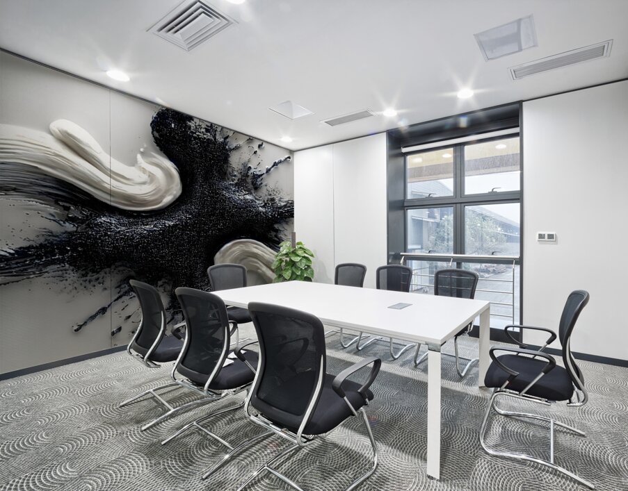 Ivory & Onyx Collision – Abstract Paint Splash Print Wall Printing