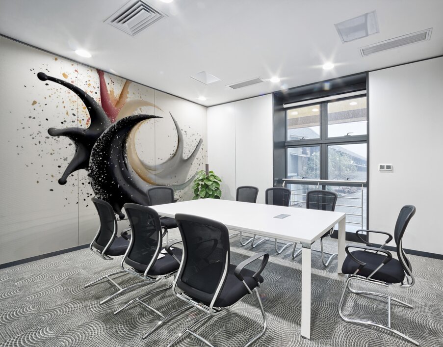 Crescent Surge – Minimal Ink & Color Burst Print Wall Printing