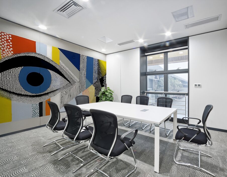 Blue-Eyed Geometry – Modern Surreal Eye Print Wall Printing