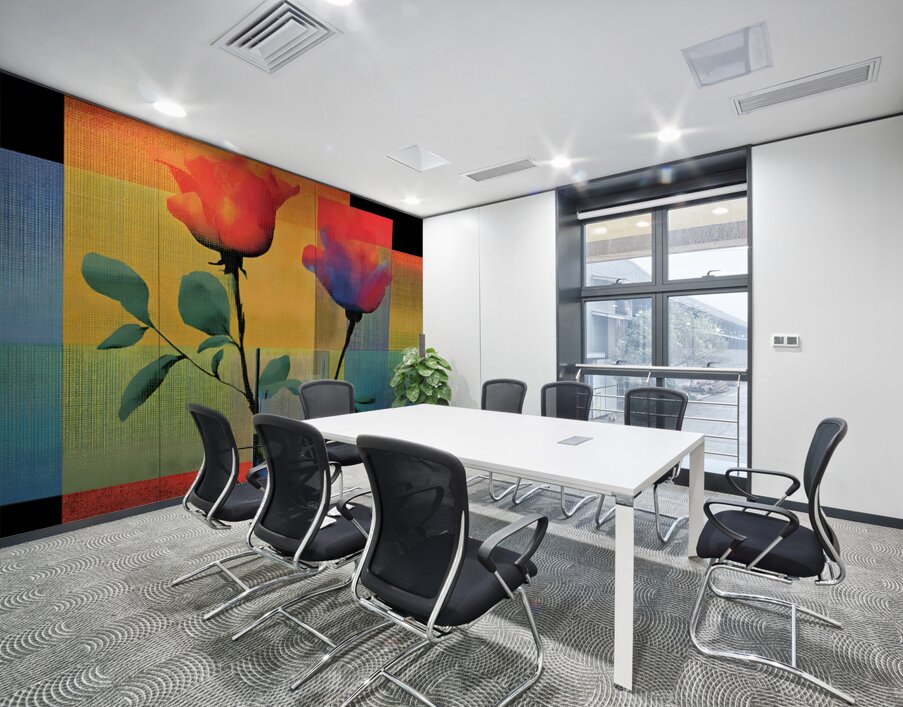 Roses on a Grid – Modern Geometric Botanical Print Wall Printing