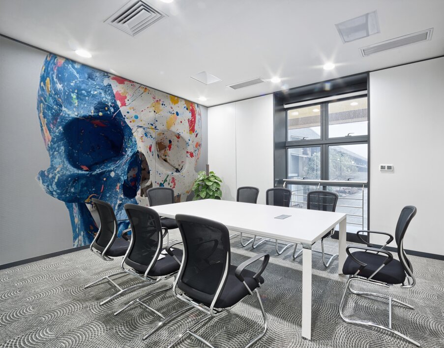 Indigo Soul – Blue and White Skull Print Wall Printing