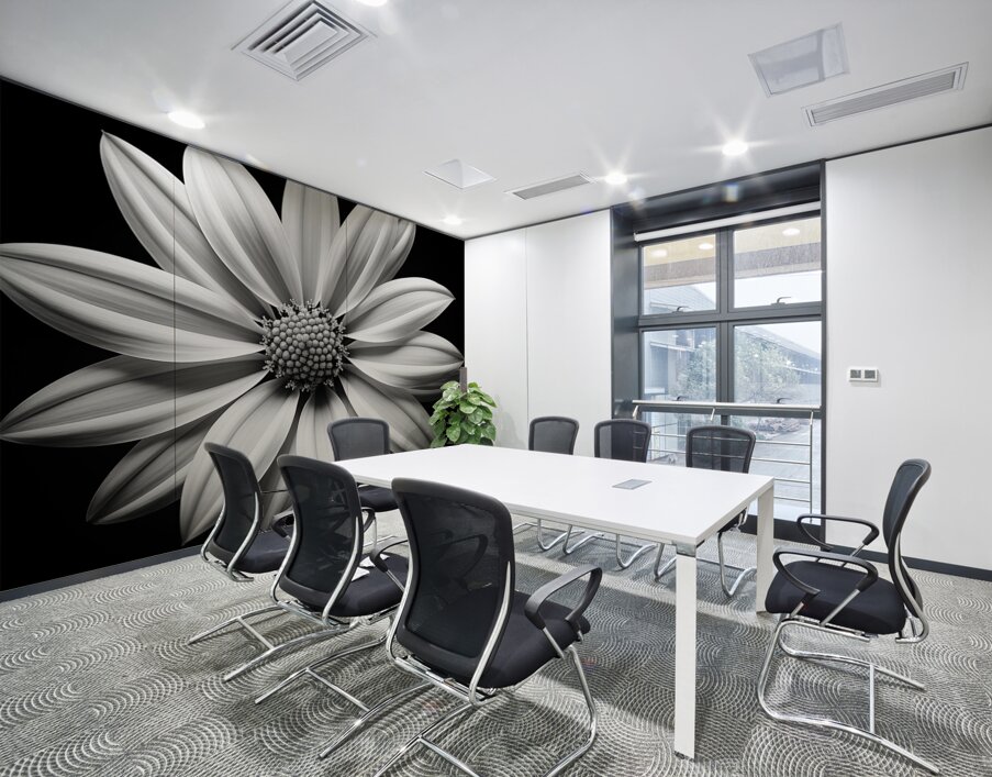 Echo in Silence – Monochrome Bloom Print Wall Printing